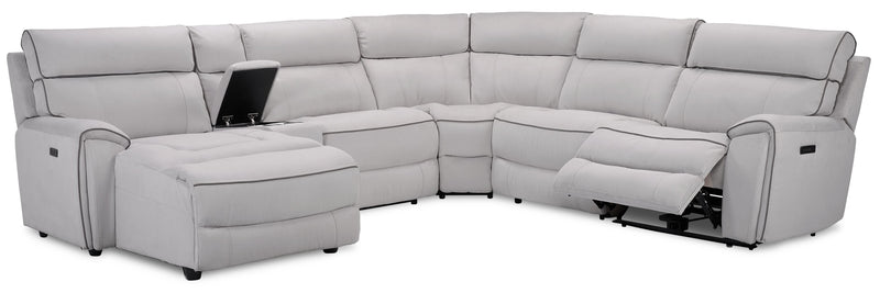 Sofa sectionnel de gauche à inclinaison électrique Newport de Cindy Crawford Home 6 pièces en suédine avec port USB - gris