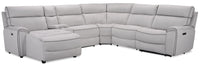  Sofa sectionnel de gauche à inclinaison électrique Newport de Cindy Crawford Home 6 pièces en suédine avec port USB - gris