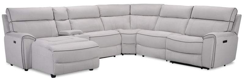 Sofa sectionnel de gauche à inclinaison électrique Newport de Cindy Crawford Home 6 pièces en suédine avec port USB - gris