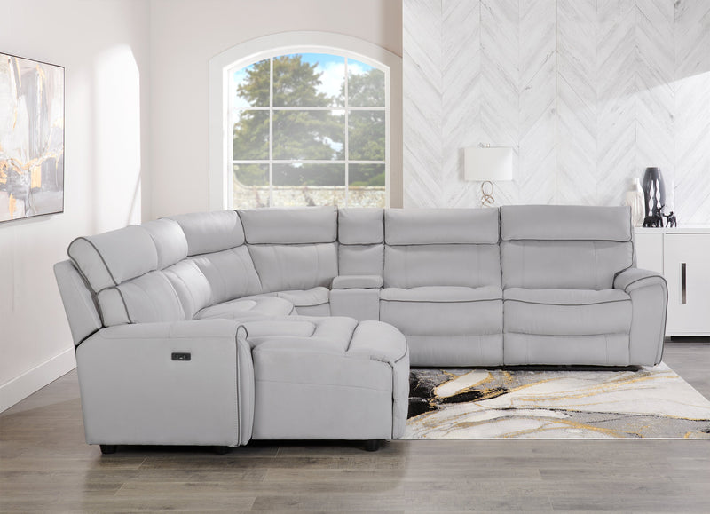 Sofa sectionnel de gauche à inclinaison électrique Newport de Cindy Crawford Home 6 pièces en suédine avec port USB - gris