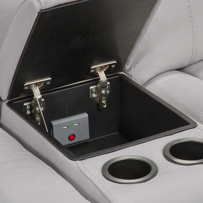 Sofa sectionnel de gauche à inclinaison électrique Newport de Cindy Crawford Home 6 pièces en suédine avec port USB - gris