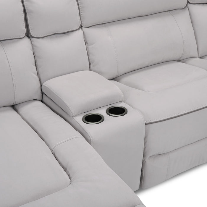Sofa sectionnel de gauche à inclinaison électrique Newport de Cindy Crawford Home 6 pièces en suédine avec port USB - gris