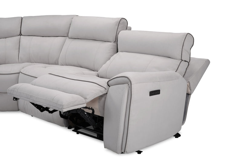 Sofa sectionnel de gauche à inclinaison électrique Newport de Cindy Crawford Home 6 pièces en suédine avec port USB - gris