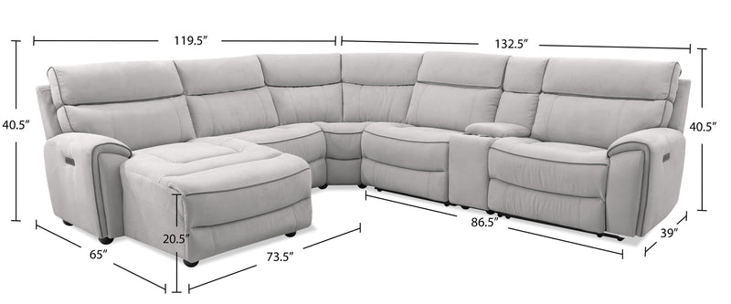 Sofa sectionnel de gauche à inclinaison électrique Newport de Cindy Crawford Home 6 pièces en suédine avec port USB - gris
