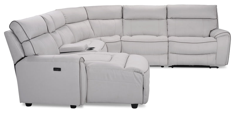 Sofa sectionnel de gauche à inclinaison électrique Newport de Cindy Crawford Home 6 pièces en suédine avec port USB - gris