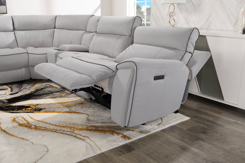 Sofa sectionnel de gauche à inclinaison électrique Newport de Cindy Crawford Home 6 pièces en suédine avec port USB - gris