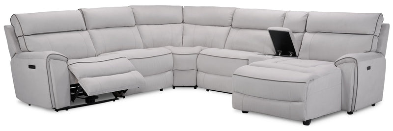 Sofa sectionnel de droite à inclinaison électrique Newport de Cindy Crawford Home 6 pièces en suédine avec port USB - gris