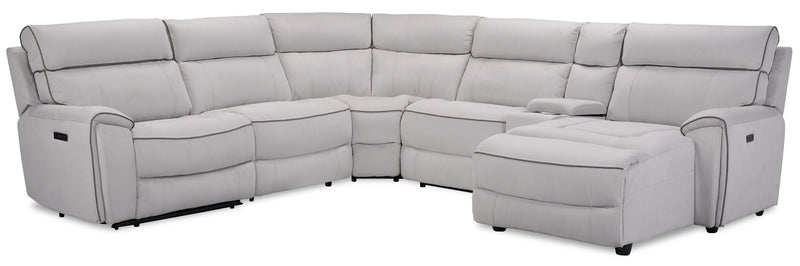 Sofa sectionnel de droite à inclinaison électrique Newport de Cindy Crawford Home 6 pièces en suédine avec port USB - gris