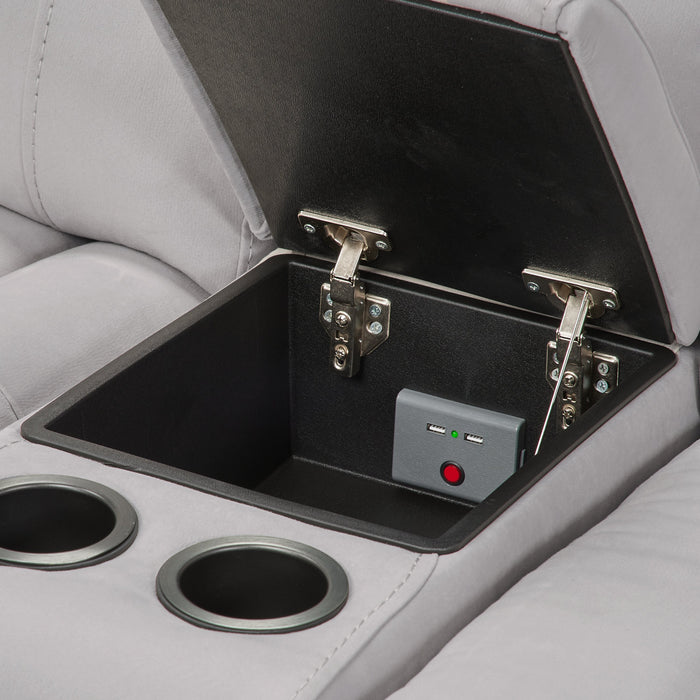 Sofa sectionnel de droite à inclinaison électrique Newport de Cindy Crawford Home 6 pièces en suédine avec port USB - gris