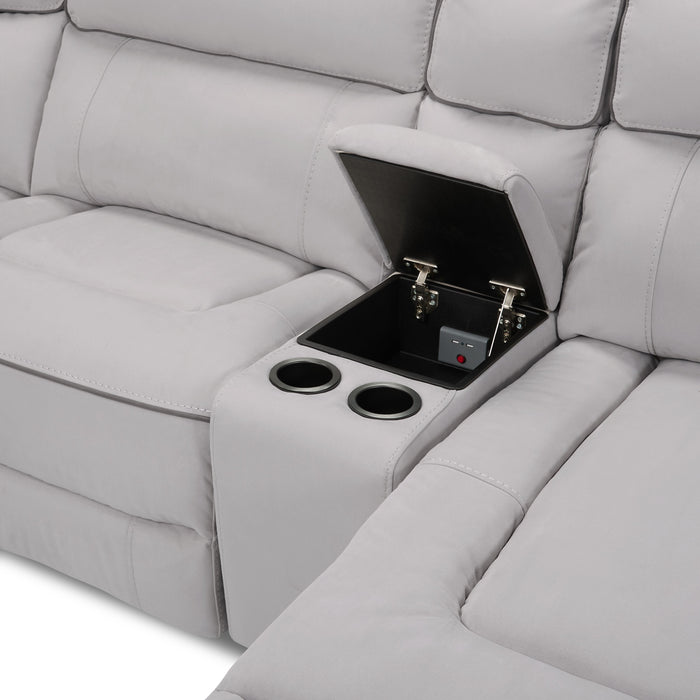 Sofa sectionnel de droite à inclinaison électrique Newport de Cindy Crawford Home 6 pièces en suédine avec port USB - gris