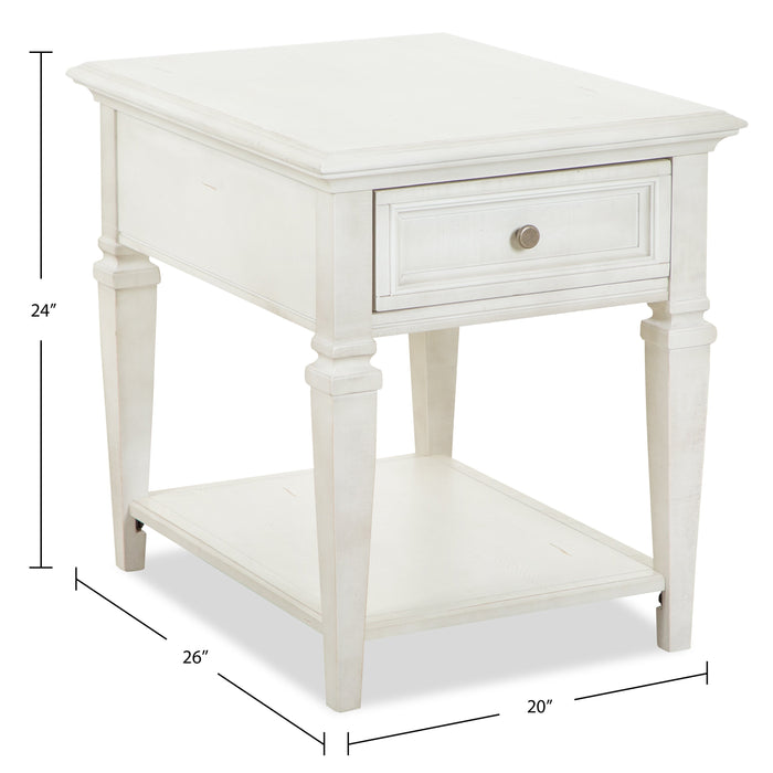 Table de bout traditionnelle Newman de 20 po avec rangement et tablette - pin blanc albâtre