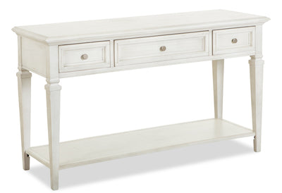 Newman  50" Traditional Sofa Table with Storage and Shelf - Alabaster White Pine|Table de salon traditionnelle Newman de 50 po avec rangement et tablette - pin blanc albâtre