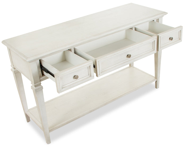Table de salon traditionnelle Newman de 50 po avec rangement et tablette - pin blanc albâtre