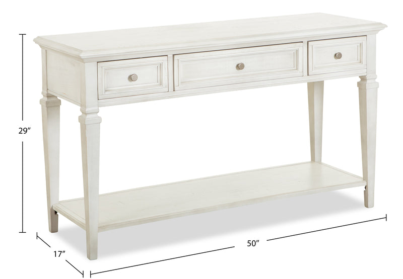 Table de salon traditionnelle Newman de 50 po avec rangement et tablette - pin blanc albâtre