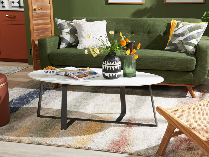 Table à café ovale moderne Nico de Kort & Co. de 51 po - pierre frittée blanche avec pattes en métal gris foncé