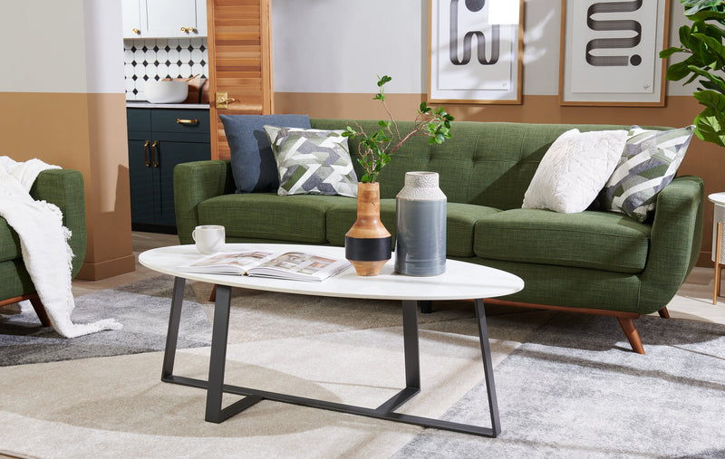 Table à café ovale moderne Nico de Kort & Co. de 51 po - pierre frittée blanche avec pattes en métal gris foncé