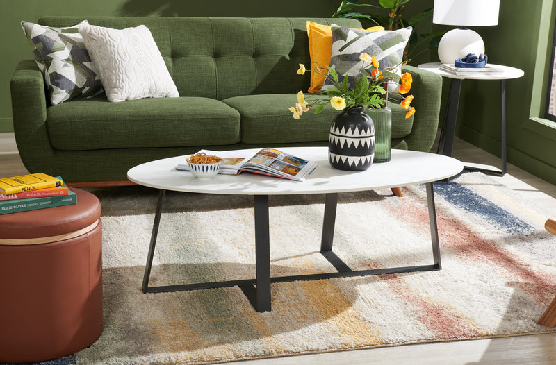 Table à café ovale moderne Nico de Kort & Co. de 51 po - pierre frittée blanche avec pattes en métal gris foncé