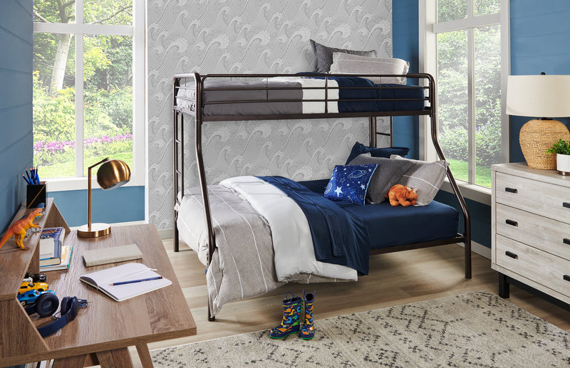 Lits superposés Noah en métal pour enfants avec échelle et garde-corps, bronze foncé - simple et double
