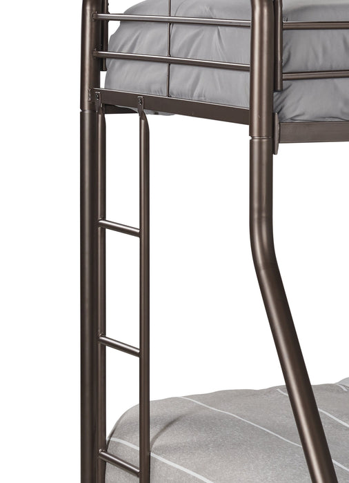 Lits superposés Noah en métal pour enfants avec échelle et garde-corps, bronze foncé - simple et double