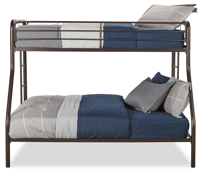 Lits superposés Noah en métal pour enfants avec échelle et garde-corps, bronze foncé - simple et double