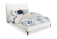  Lit plateforme rembourré Nova en tissu de cuir végétalien blanc - format grand lit