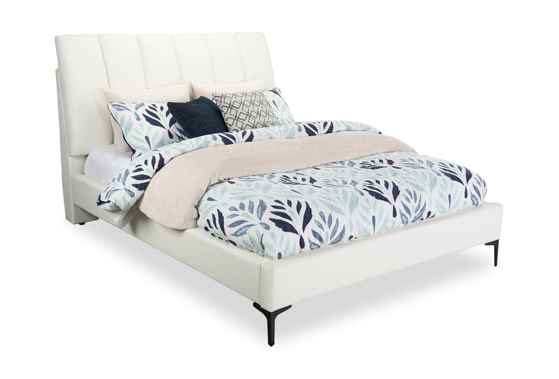 Lit plateforme rembourré Nova en tissu de cuir végétalien blanc - format grand lit
