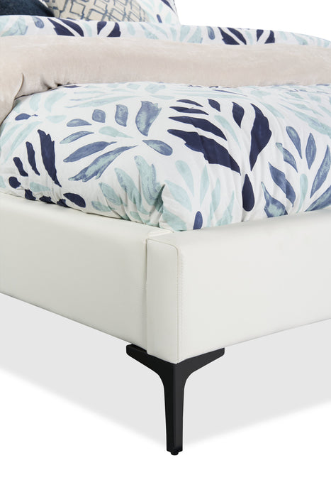 Lit plateforme rembourré Nova en tissu de cuir végétalien blanc - format grand lit