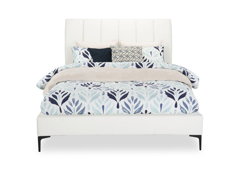 Lit plateforme rembourré Nova en tissu de cuir végétalien blanc - format grand lit