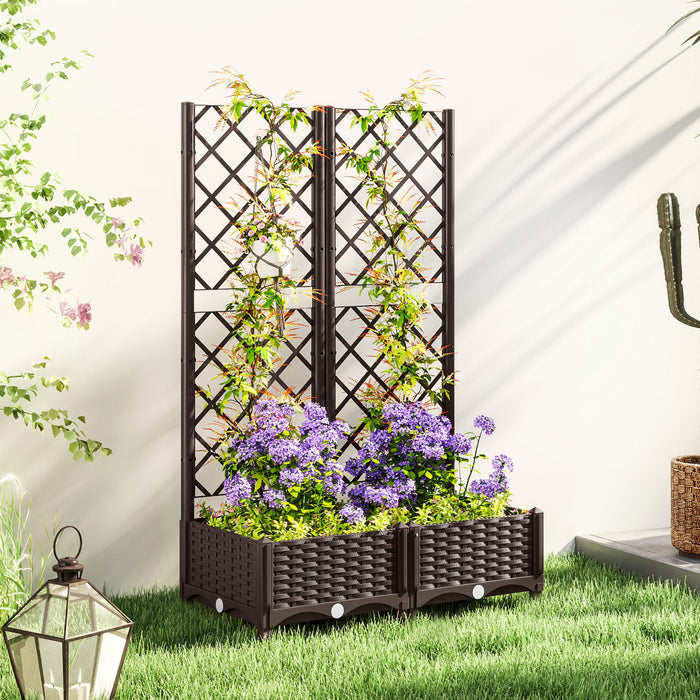 Outsunny Lit Sureleve, Jardiniere Avec Treillis, 32\" X 16\" X 48\"