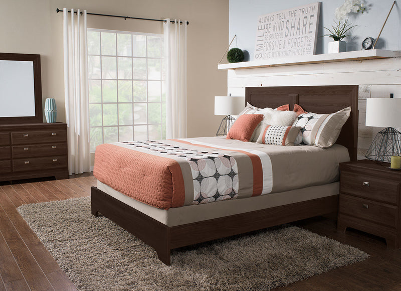 Ensemble de chambre à coucher Yorkdale 6 pièces avec lit à panneau, commode, miroir et table de nuit, brun - format grand lit