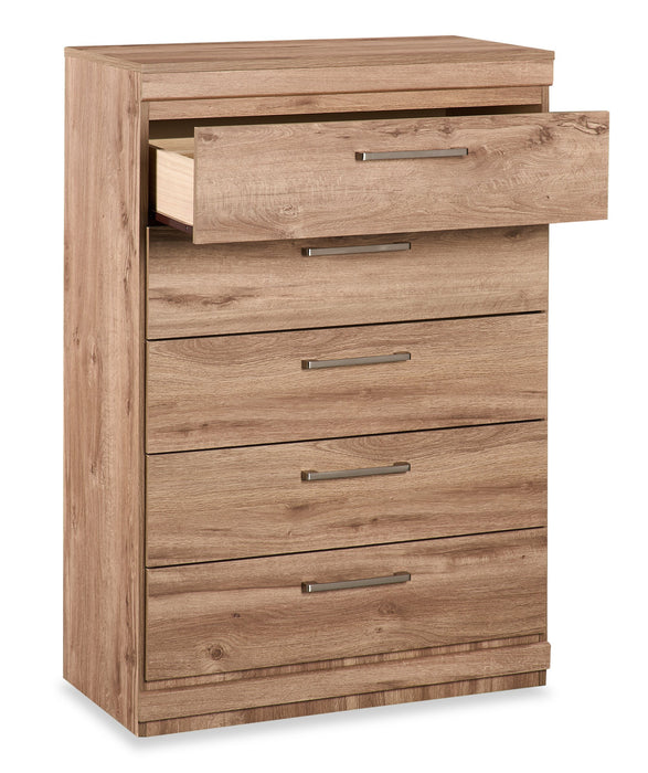 Commode verticale de chambre à coucher Oakley de 31 po (L) x 45 po (H) à 5 tiroirs, fabriquée au Canada - naturelle
