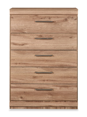 Commode verticale de chambre à coucher Oakley de 31 po (L) x 45 po (H) à 5 tiroirs, fabriquée au Canada - naturelle