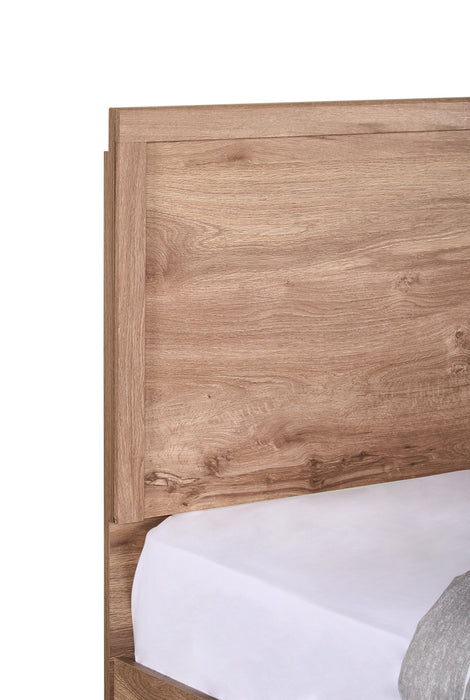 Lit plateforme Oakley fabriqué au Canada avec tête de lit et cadre de rangement, naturel - format grand lit