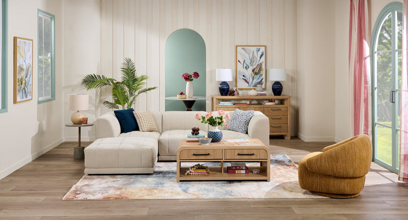 Sofa sectionnel modulaire Oaklyn Kort & Co. 4 pièces en tissu avec pouf et coussins de siège capitonnés - beige