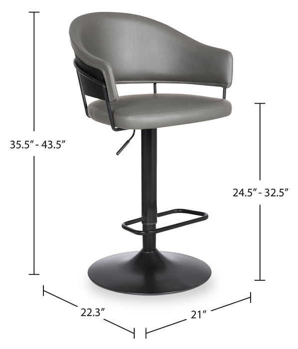 Tabouret 24.5-32.5 po bar Odin en tissu de cuir végétalien et en métal avec siège pivotant et réglable - gris