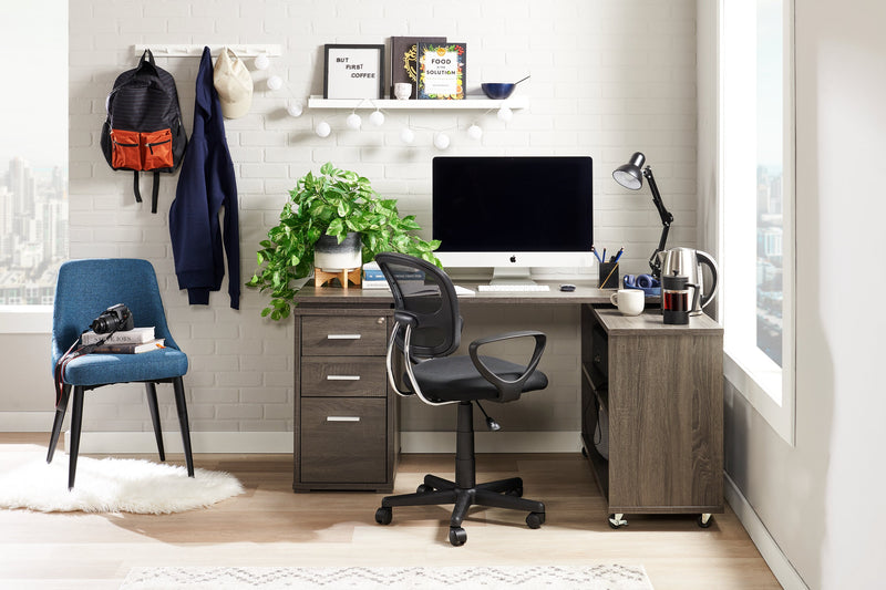Bureau en coin pliable Oliver de 60 po avec rangement et ports USB - gris