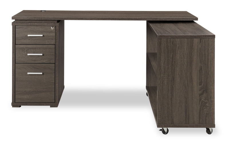 Bureau en coin pliable Oliver de 60 po avec rangement et ports USB - gris