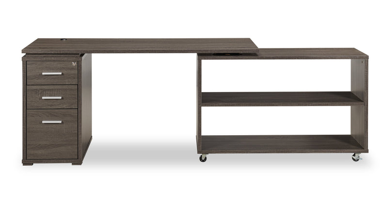 Bureau en coin pliable Oliver de 60 po avec rangement et ports USB - gris