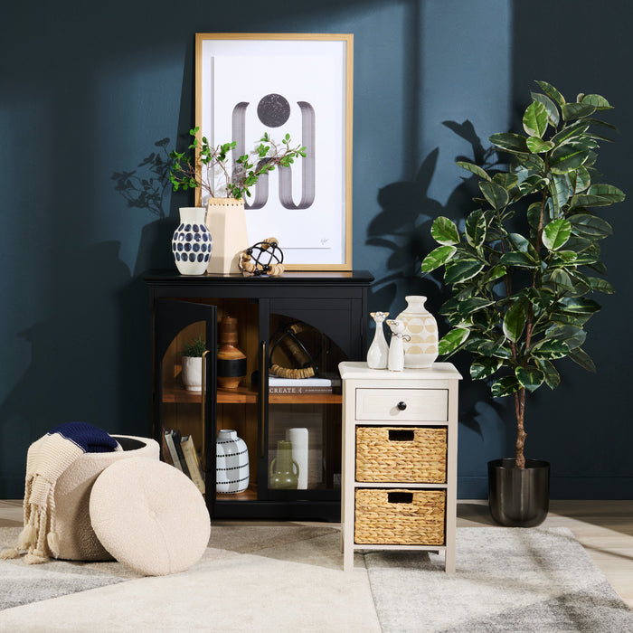 Pouf de rangement rond Ontario de 14,75 po en tissu - blanc