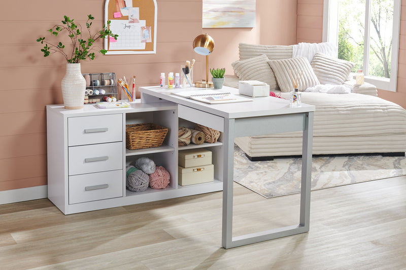 Bureau en coin réversible Owen de 55 po à 4 tiroirs et compartiments - blanc