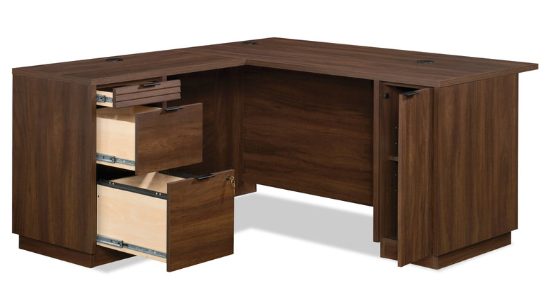 Bureau en forme de L Palo Alto de 59,13 po de qualité commerciale à 3 tiroirs avec armoire - acajou