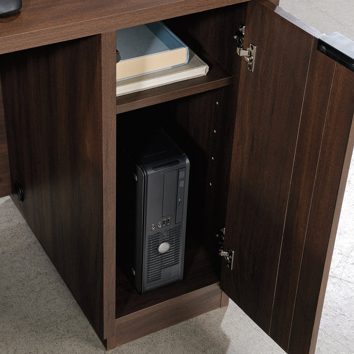 Bureau en forme de L Palo Alto de 59,13 po de qualité commerciale à 3 tiroirs avec armoire - acajou