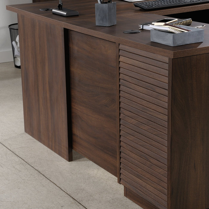 Bureau en forme de L Palo Alto de 59,13 po de qualité commerciale à 3 tiroirs avec armoire - acajou