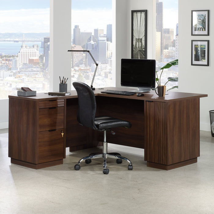 Bureau en forme de L Palo Alto de 59,13 po de qualité commerciale à 3 tiroirs avec armoire - acajou