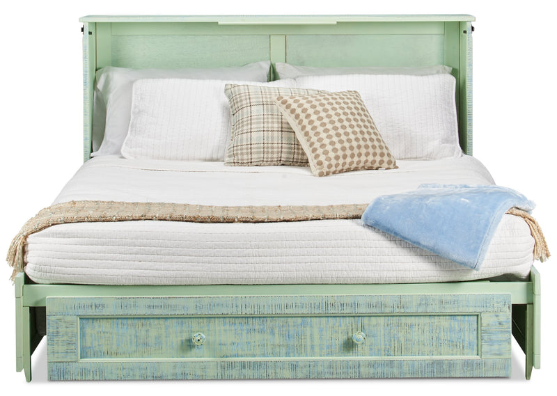 Armoire-lit Parker avec matelas en mousse à mémoire de forme, écume de mer - format grand lit