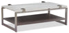 Table à café moderne Paradox de 48 po avec tablette - dessus en marbre blanc avec armature platine brossé