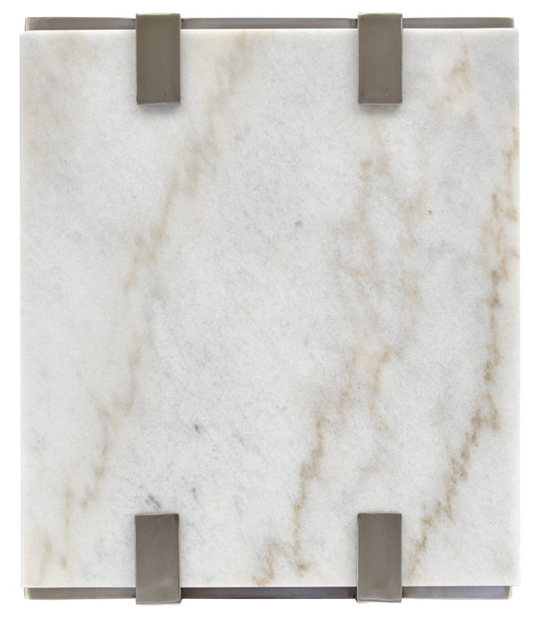 Table de bout moderne Paradox de 22 po avec tablette - dessus en marbre blanc avec armature platine brossé