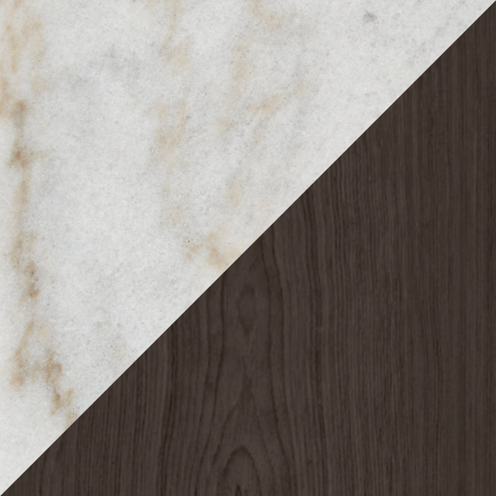 Table de bout moderne Paradox de 22 po avec tablette - dessus en marbre blanc avec armature platine brossé