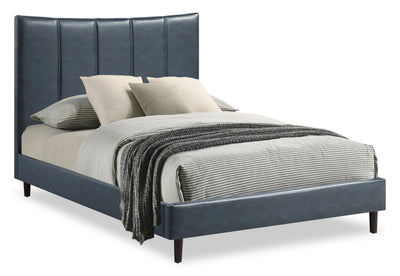 Paseo Platform Bed in Navy Vegan-Leather Fabric - Full Size | Lit plateforme rembourré Paseo en tissu de cuir végétalien bleu marine - format lit double
