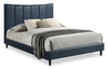 Lit plateforme rembourré Paseo en tissu de cuir végétalien bleu marine - format grand lit